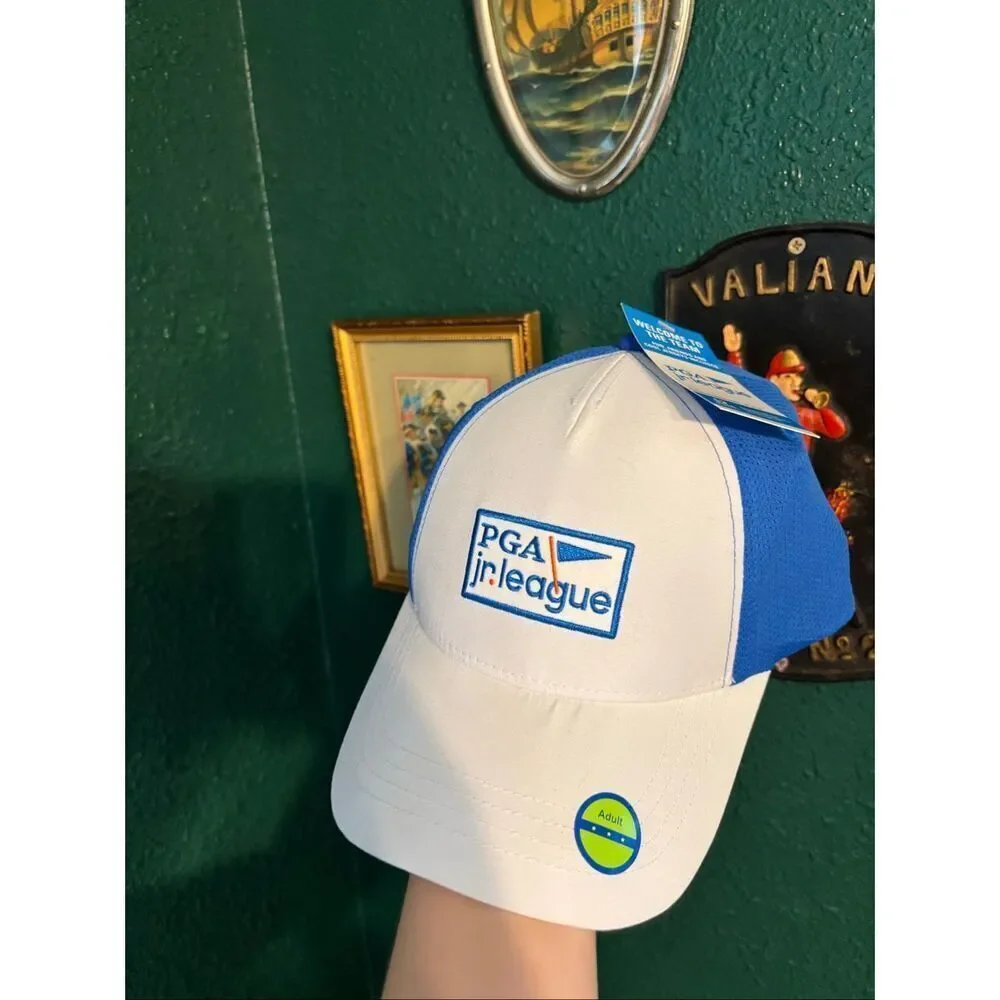 PGA Jr. League LOGO Golf Dad Cap Hat White Blue Adjustable Snapback New with Tag